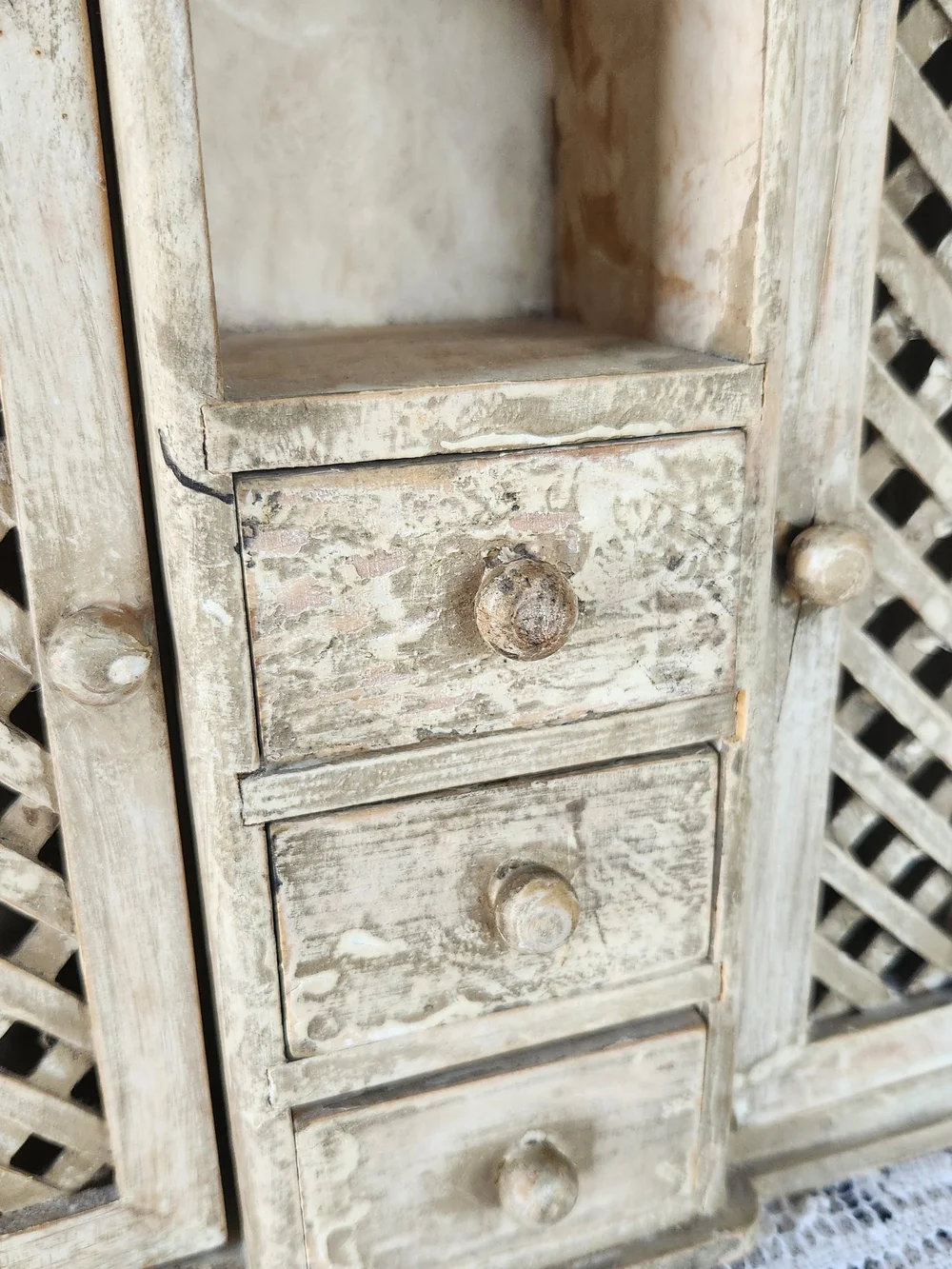 Rustic Cream Wooden Jewelry Organizer Cabinet with Drawers